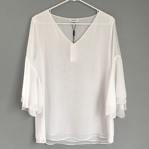 Calvin Klein Sheer Top with Ruffle Sleeves